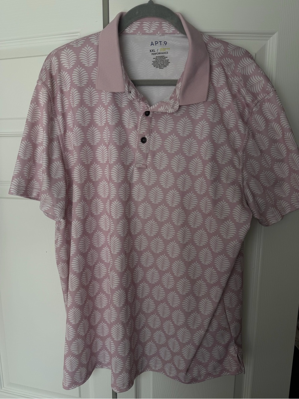 Apt. 9 Light Pink Polo with White Leaf Pattern